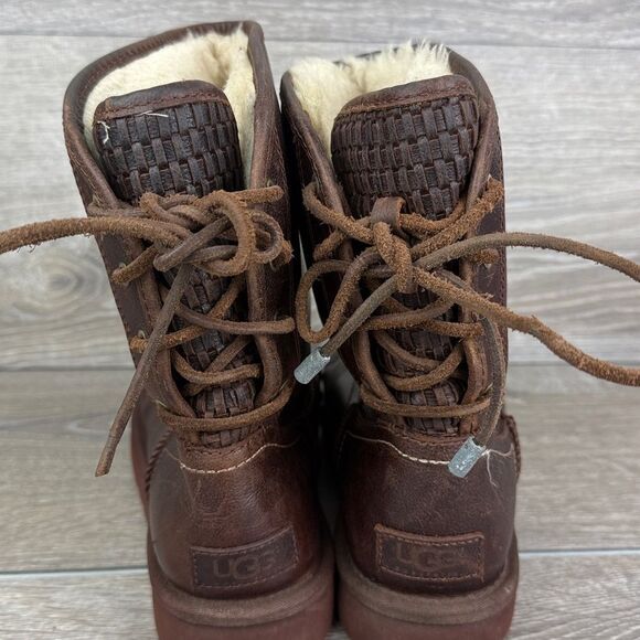 Ugg Mariana Women’s Sz 7 Dark Brown Leather Shearling Rear Lace Winter Boots - Picture 11 of 11